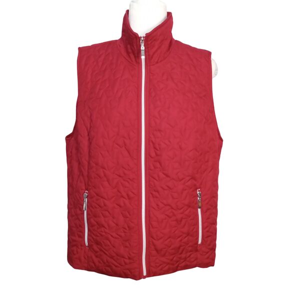 Christopher & Banks Red Quilted Star Pattern14W X Women's Zip Up Vest Jacket - Picture 1 of 8